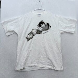 Vintage Cat T Shirt Men XL White Virginia Miller Art Jamaica Single Stitched 90s
